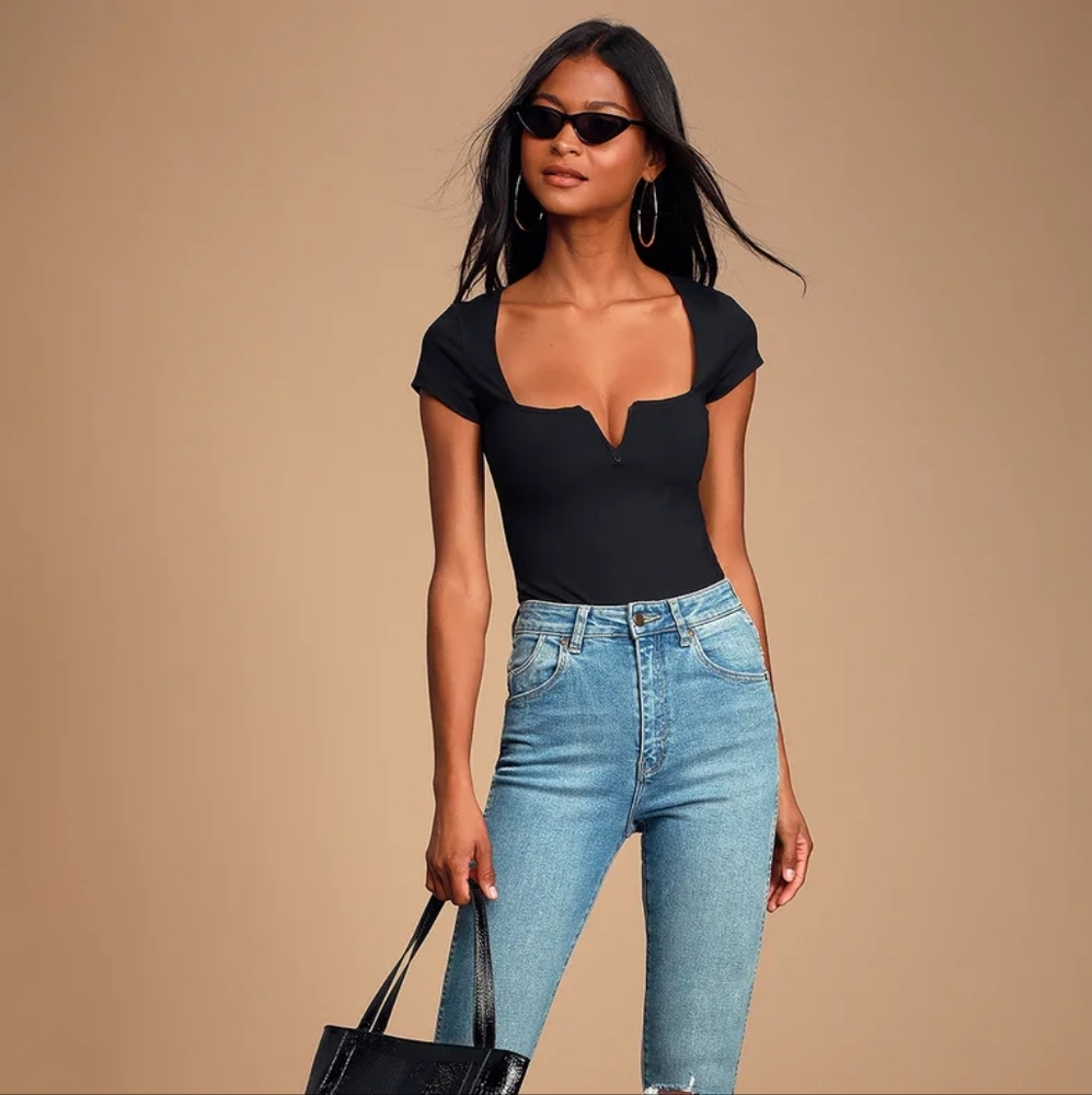 Black Notched Bodysuit